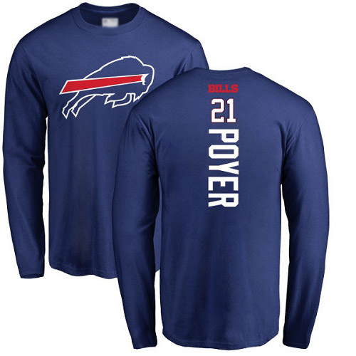 Men NFL Buffalo Bills #21 Jordan Poyer Royal Blue Backer Long Sleeve T Shirt->nfl t-shirts->Sports Accessory